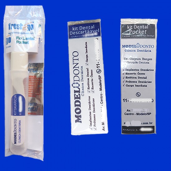 1.000 Kit Dental de Viagem 1 - C/ Fio Dental - Personalizado até 4 cores