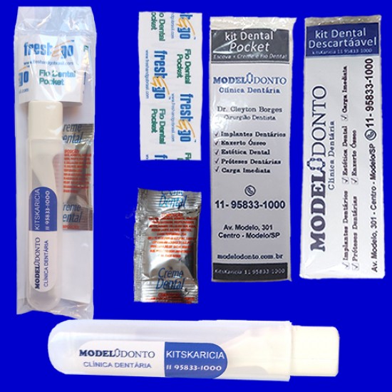 1.000 Kit Dental de Viagem 1 - C/ Fio Dental - Personalizado até 4 cores