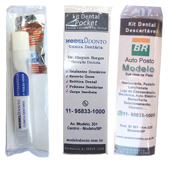 1.000 Kit Dental de Viagem 2 - S/ Fio Dental - Personalizado até 4 cores